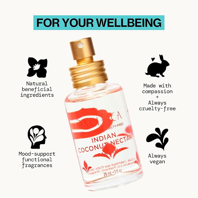Pacifica Indian Coconut Nectar Perfume Spray – Tropical Vanilla & Coconut Fragrance, Layerable Beachy Perfume for Women, Clean, Non-Toxic, Vegan & Cruelty-Free Formula, All-Day Long Lasting