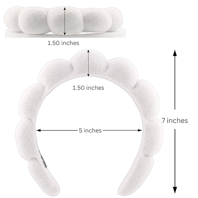 Skincare Headband - Hair band for Washing Face & Makeup Headband for Women - Terry Cloth Hairband for Spa & Skincare Routines - Perfect for Face Wash & Makeup Application (White)