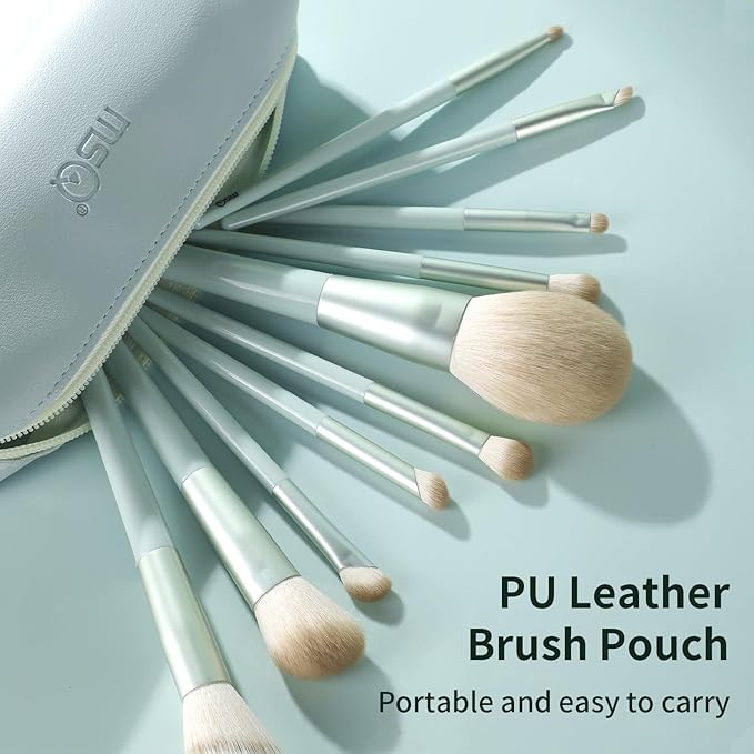 MSQ Make Up Brushes 10Pcs Powder Brushes Stipple Brush Synthetic Hair Makeup Brush Set with Bag for Powder Blending Contour Eyeshadow Eyeliner Nose Shader Concealer