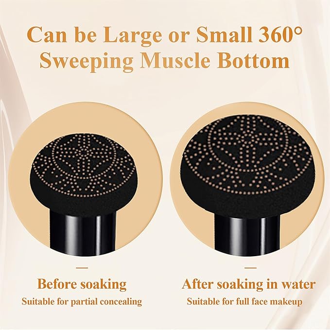 Mushroom Head Air Cushion CC Cream Foundation Full Coverage Moisturizing Oil Control Waterproof Long-Lasting Even Skin Tone Natural Cream Foundation for Mature Skin (Buff Beige)