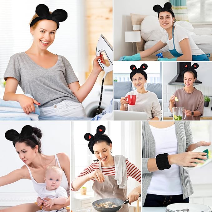 4Pack Headband and Wristband Set for Washing Face, Spa Skincare Makeup Headband, Soft Puffy Hair Band Bow Tie, for Women and Teen Girl Trendy Stuff Gifts