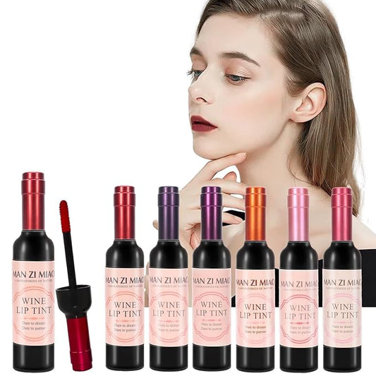 Wine Lip Tint 6 Colors Bottle Lip Gloss Set Matte & Glossy Finish Lipstick Lip Gloss Moisturizing Long-Lasting Wine Lipstick Collection Non-Sticky Hydrating Lip Makeup Kit for Women Gift Idea