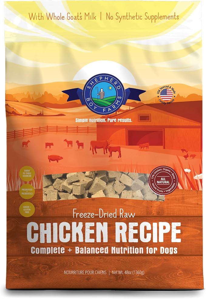 Freeze Dried Raw Dog Food, Chicken Recipe, All Natural, No Synthetics, Made in USA with Goat's Milk & Organic Produce, High Protein, Complete Meal (48oz)