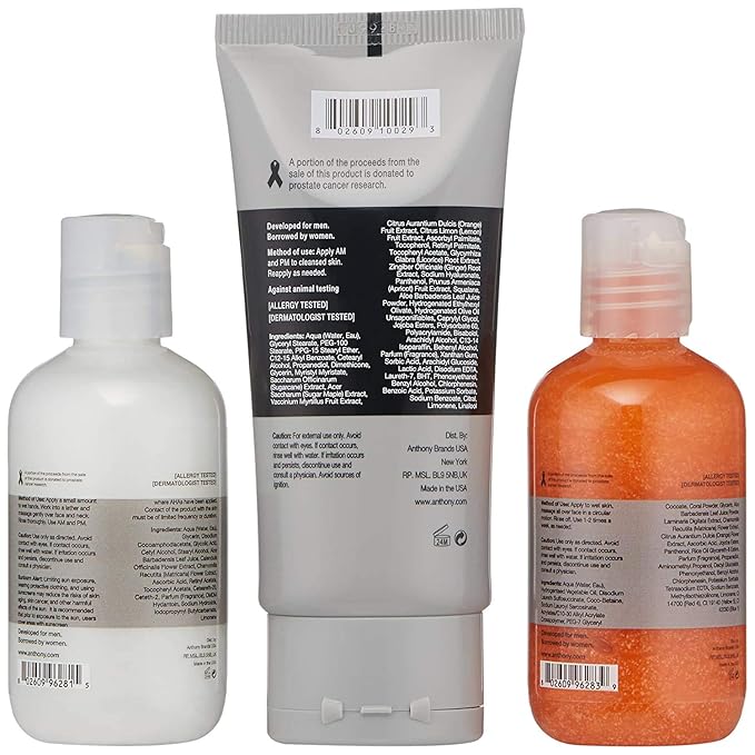 Anthony Face It & Go Kit, Set Includes Glycolic Facial Cleanser 3.4 Fl Oz. All Purpose Facial Moisturizer 3 Fl Oz. Facial Scrub 3.4 Fl Oz.