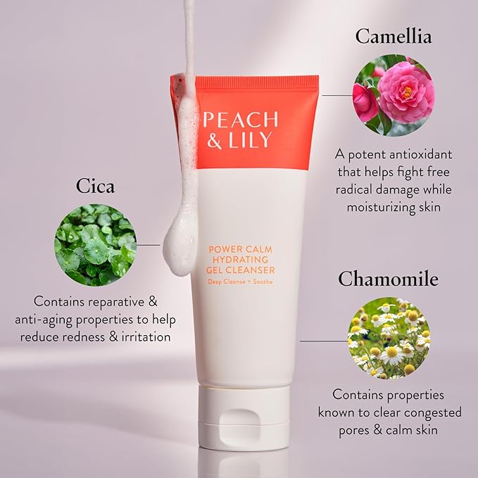 Peach & Lily - Power Calm Hydrating Gel Cleanser - Korean Skincare Face Wash - Dry, Normal, & Oily Skin - Vegan, Gluten Free, Fragrance Free, Never Tested on Animals - Travel Size - 100 ML, 3.38 FL OZ