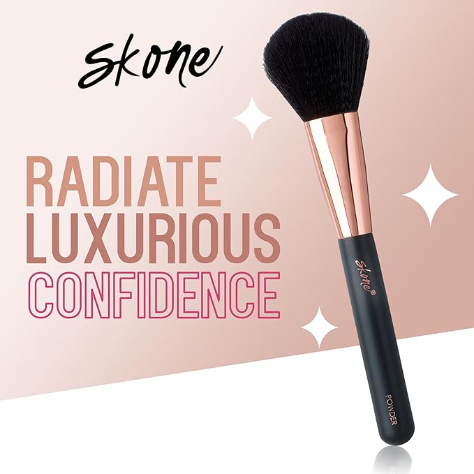 Skone Cosmetics Powder Brush - Luxe Premium Rose Gold and Synthetic Black Face Powder Brush - Professional Grade Nylon Powder Face Brush For Applying Pressed Powder, Loose Powder, Setting Powder, Bronzer - Cruelty Free Makeup Brushes
