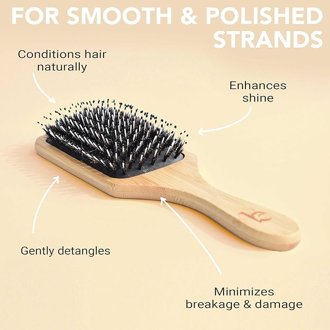 Beauty by Earth Boar Bristle Brush - Premium Paddle Brush for Fine, Thick, and Thinning Hair for Men and Women