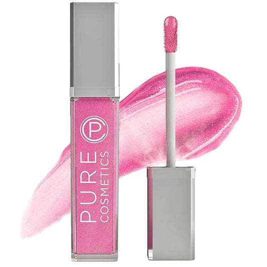 Pure Illumination Light-Up Lip Gloss with LED-Lit Applicator Brush + Side Mirror, Non-Sticky, Moisturizing Hydrating Lip Glosses with Lanolin, Jojoba Oil, & Vitamin E, Party Girl Pink