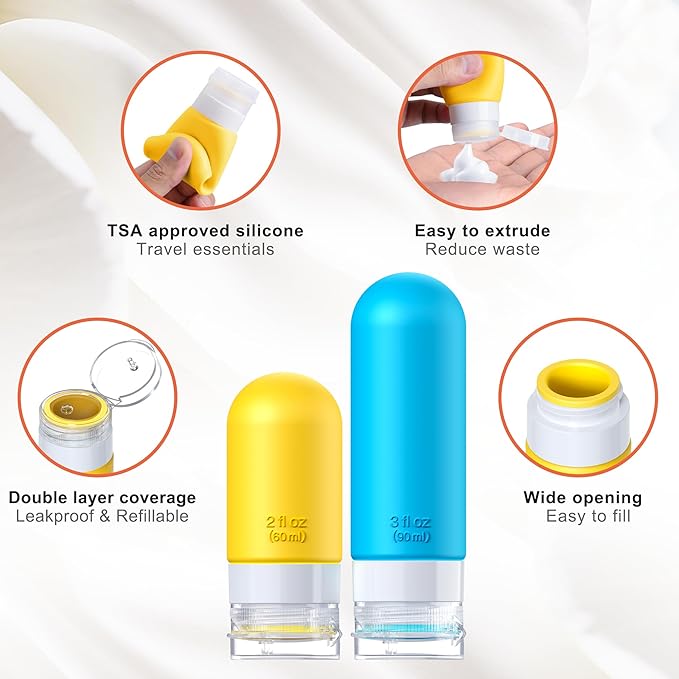 20Pack Travel Bottles for Toiletries, Silicone TSA Approved Travel Size Containers, Travel Essentials Leak Proof Refillable Liquid, Travel Shampoo and Conditioner Bottles