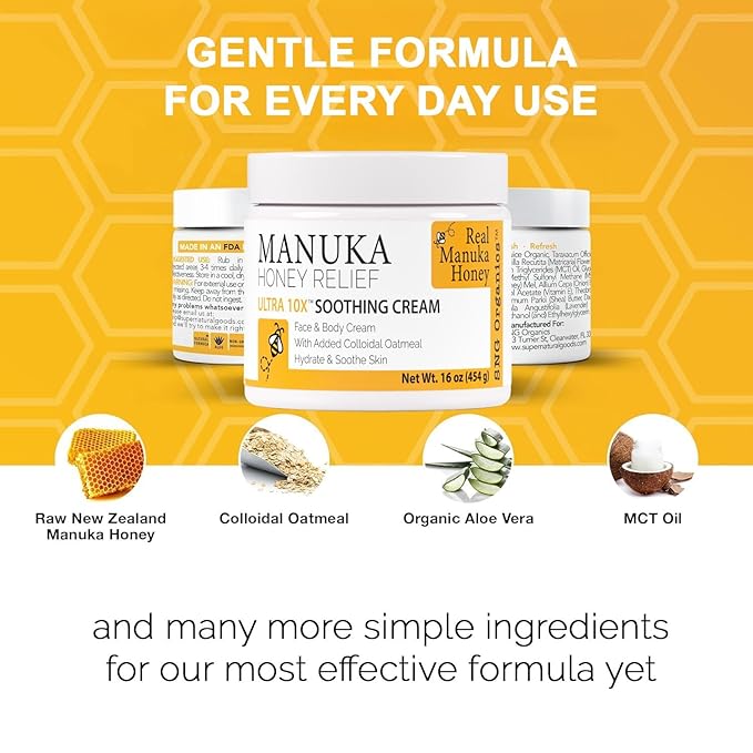 Super Natural Goods Manuka Honey Cream (8oz) – Hydrating Lotion for All Skin Types Suitable for Kids and Adults | Moisturizing Body Cream with Real Manuka Honey Aloe Vera Juice and Cocoa Butter