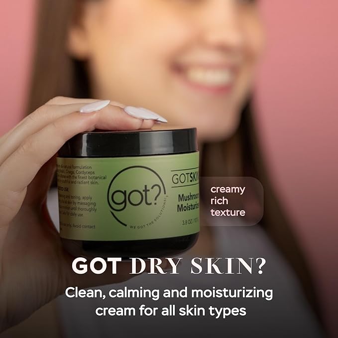 Got? Mushroom Moisturizer - Lightweight Hydrating Cream Infused with Reishi, Chaga, Cordyceps and Lion’s Mane Mushroom Extracts, Shea Butter, Vitamin E, and Essential Oils - 3.8 oz