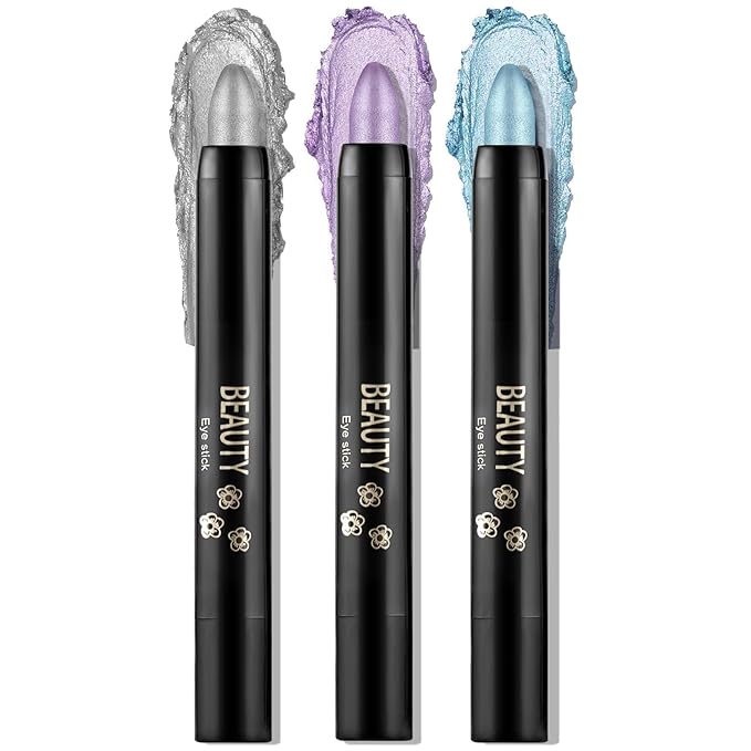 Boobeen 3PCS Cream Eyeshadow Pencil Crayon Waterproof Brightener Stick Shimmer Pen Create Glitter Eye Makeup, Easy to Use