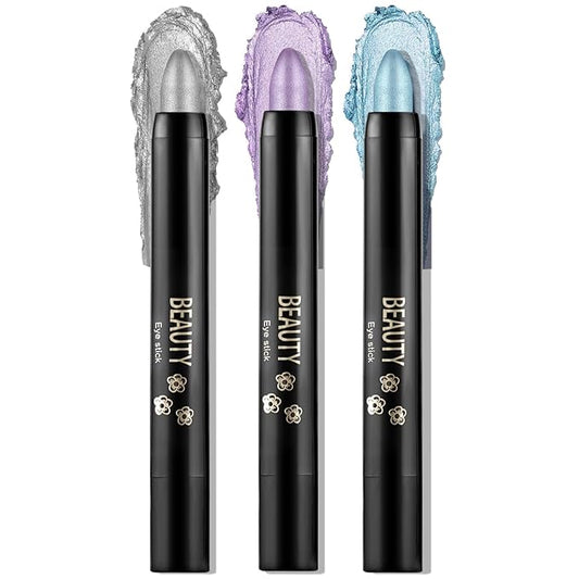 Boobeen 3PCS Cream Eyeshadow Pencil Crayon Waterproof Brightener Stick Shimmer Pen Create Glitter Eye Makeup, Easy to Use