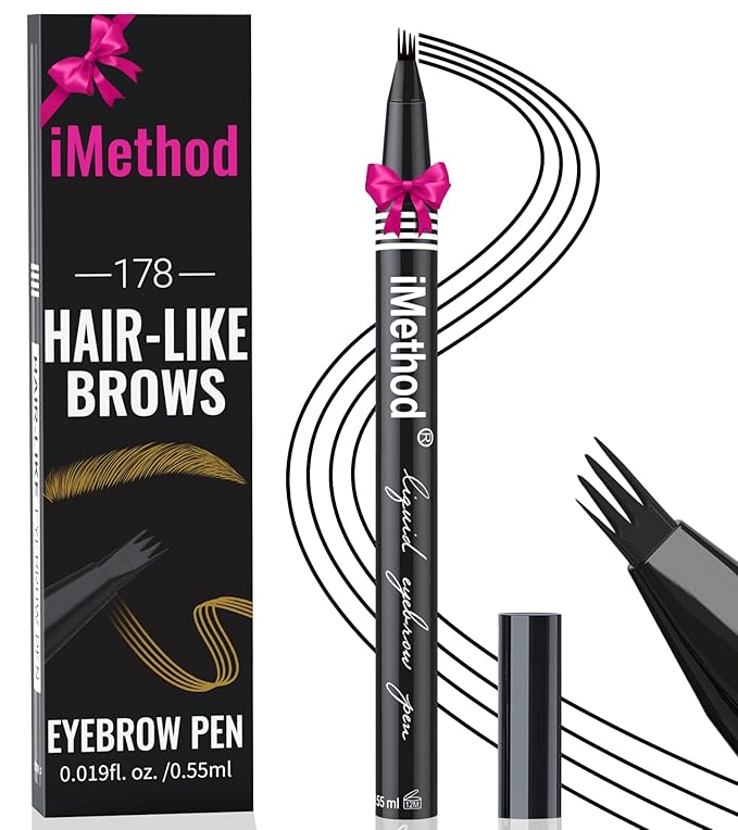 iMethod Eyebrow Pen - Eyebrow Pencil with Micro 4-Fork Tip, Microblading Eyebrow Pen for Natural Hair-Like Brows, Long-Lasting Eye Brow Pencils for Women, Smudge-proof, Black