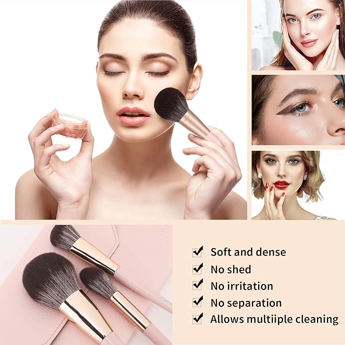 MSQ Make Up Brushes 10Pcs Makeup Brush Set Foundation Brush Blending Brush (Pink)