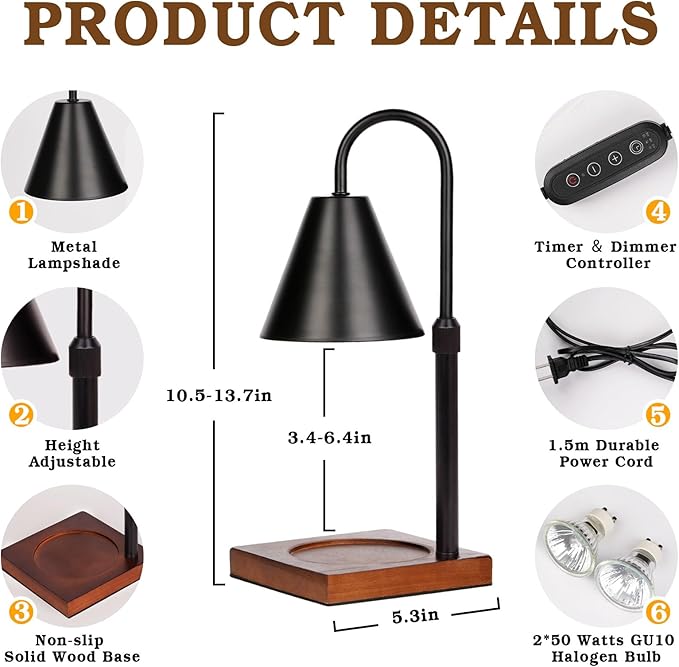 Modern Candle Warmer Lamp with Timer, Dimmable Candle Lamp Warmer, Men Women Christmas Birthday Gift, Black Candle Warmer, Adjustable Candle Light Warmer, Cozy Living Room Bedroom Home Decor