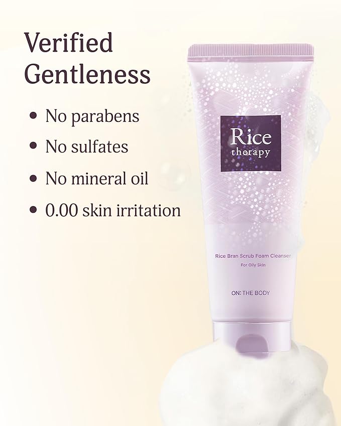 Rice Bran Foam Cleanser (Pack of 1, 5.1fl oz) - Facial Deep Cleansing Foam for Oily Skin. Smooth Skin with Gentle Scrub Formula for Men & Women, Korean Skin Care