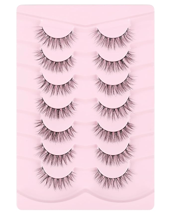 Onlyall Wispy Lashes - Natural Flared False Eye Lashes, Soft Fluffy 7 Pairs D-K38