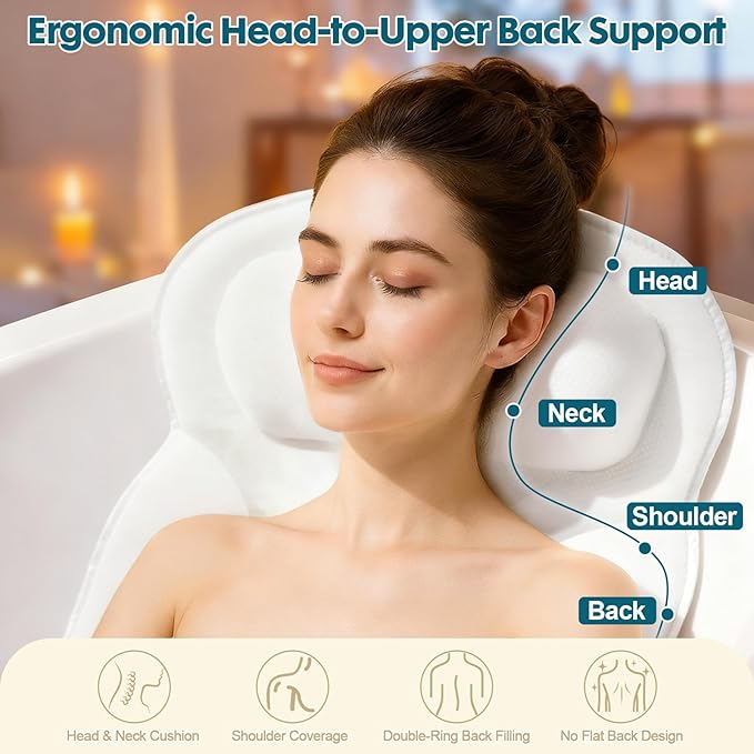 Bath Pillows for Tub, Upgraded 2025 Bathtub Pillow for Head, Neck & Back, Extra Thick Double-Ring Support, Quick-Dry Fabric, Non-Slip Spa Cushion, Ideal Gift