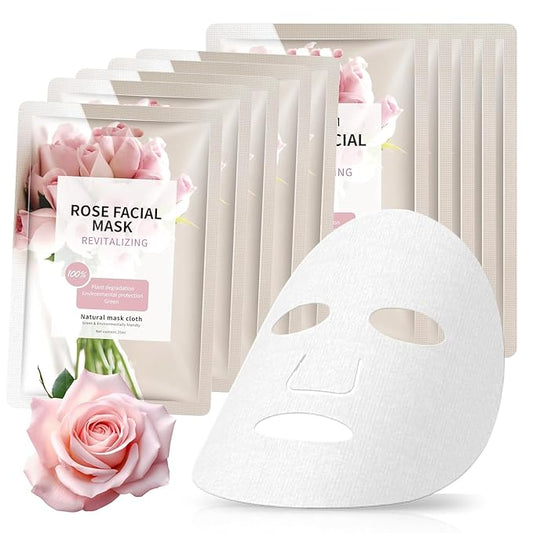 10 Sheets Face Masks Skincare for All Skin Types, Rose Hydrating Face Sheet Masks Suitable for Sensitive Skin, Pink Moisturizing Facial Mask for Women Skin Care, Face Mask Gifts for Face Spa