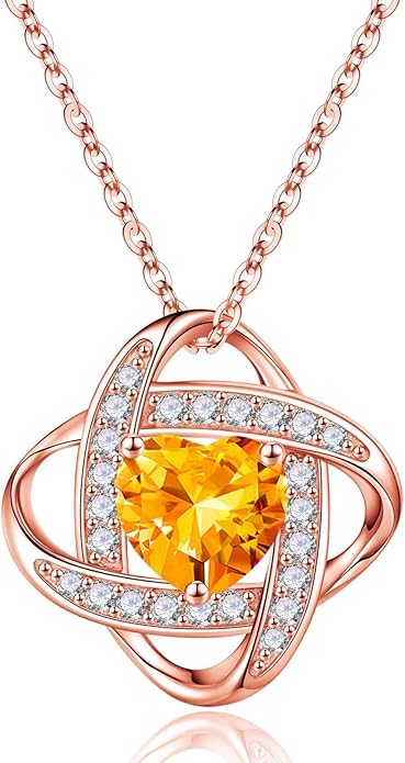 Iefil 925 Sterling Silver Love Knot Birthstone Necklace, Natural or Created Gemstone, Anniversary Birthday Gifts for Women, Jewelry Gifts for Wife Mom Girlfriend