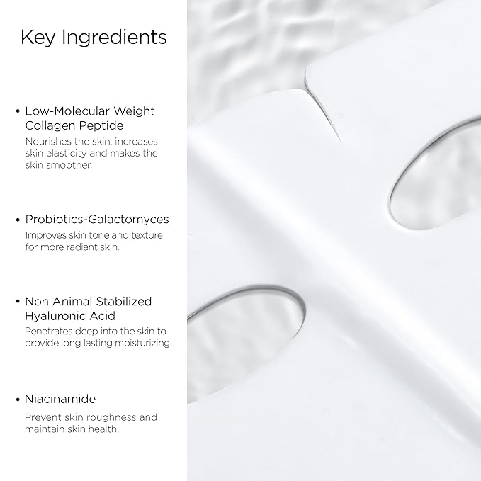 Collagen Face Mask, Real Low-molecular Deep Collagen Collagen 80,000ppm, Overnight Hydrating, Hyaluronic Acid Serum for Face, Original Hydrating Collagen Face Mask, 39g x4 Sheets