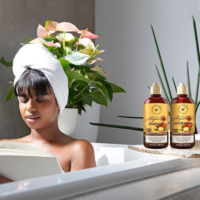 WOW Skin Science Moroccan Argan Oil Shampoo and Conditioner Set - Moroccan Oil Shampoo & Conditioner Set Sulfate & Paraben Free - Shampoo & Conditioner Set for All Hair Types