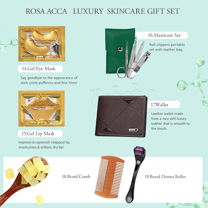 Christmas Gifts for Men, 30 Pcs Men Bergamot Facial Skin Care Set, Beard Grooming Kit, Spa and Bath, Self-Care Gift, Face Cleanser, Beard Oil, Serum, Parfume, Birthday, Valentines, Husband, Dad