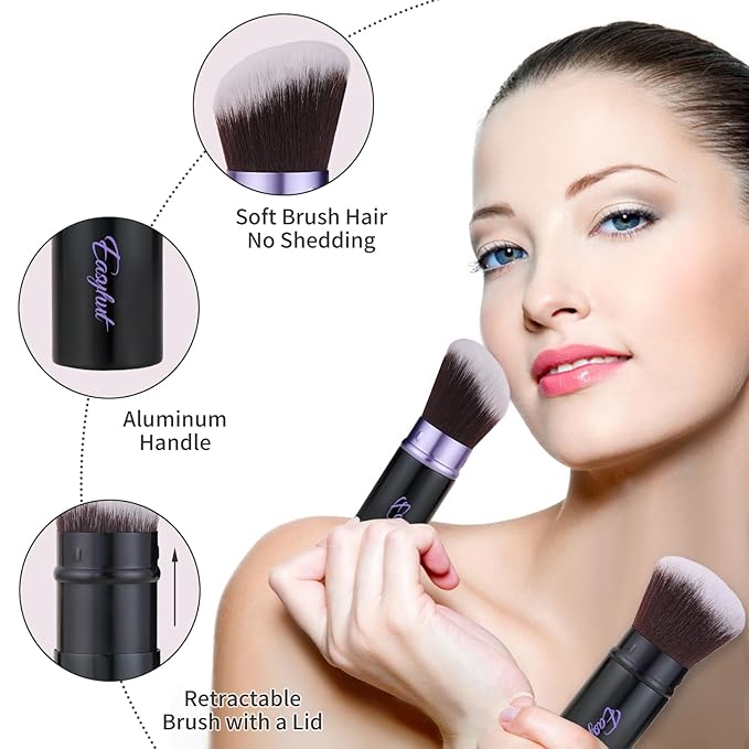 Retractable Kabuki Makeup Brushes 2 Pcs Blush Brushes Set Portable Powder Brushes with Flat and Angled Top for Liquid Cream Cosmetics Travel. (violet)