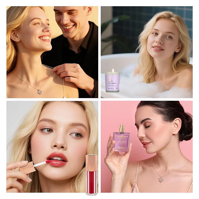 Lavender 33 Pcs Spa Bath & Body Gift Set, Face Sheet Mask Skin Care for Women, Hydrogel Mask, Lip Gloss, Cosmetic Bag, Face Serum, Necklace, Cleanser, Gua Sha, Christmas, Mother Day, Anniversary