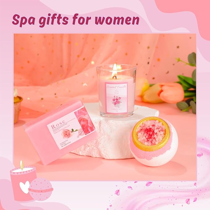 Birthday Gifts for Women Happy Birthday Gift Basket Bath Set for Friend Her Female Wife Girlfriend Daughter Sister Coworker Teacher Unique Pink Rose Tumbler