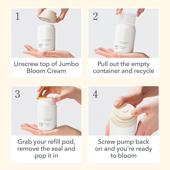 Beekman 1802 Bloom Cream Goat Milk Face Moisturizer Jumbo Refill Pod, 3.38 fl. oz. - Lightweight, Gentle, Deeply Hydrating & Nourishes Skin Barrier - All Skin Types - Cruelty Free