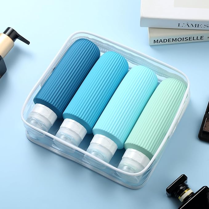 Travel Bottles for Toiletries, Large 6oz Travel Size Containers, BPA Free Leak Proof Tubs Refillable Liquid Accessories with Toiletry Bag for Cometic Shampoo and Lotion Soap (4 Pack)