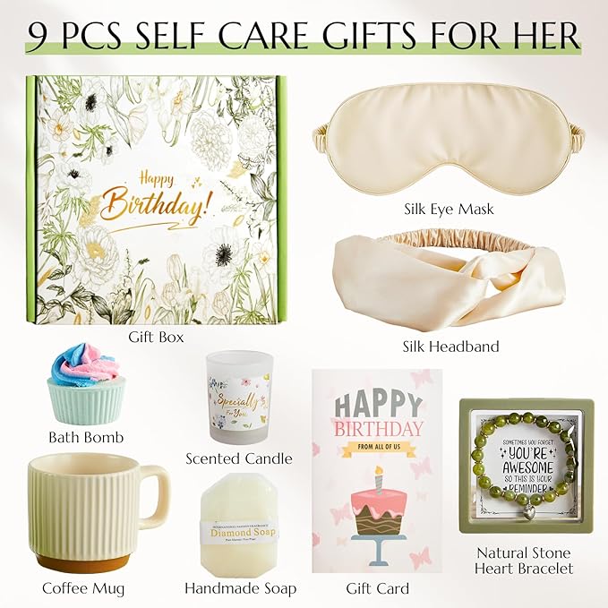 Birthday Gifts for Women, Spa Gift Baskets Set for Women Mom Friend Sister Wife Daughter Girlfriend Coworker, Self Care Bath Spa Body Relaxing Gift Box Unique Happy Birthday Gifts for Her(off white)