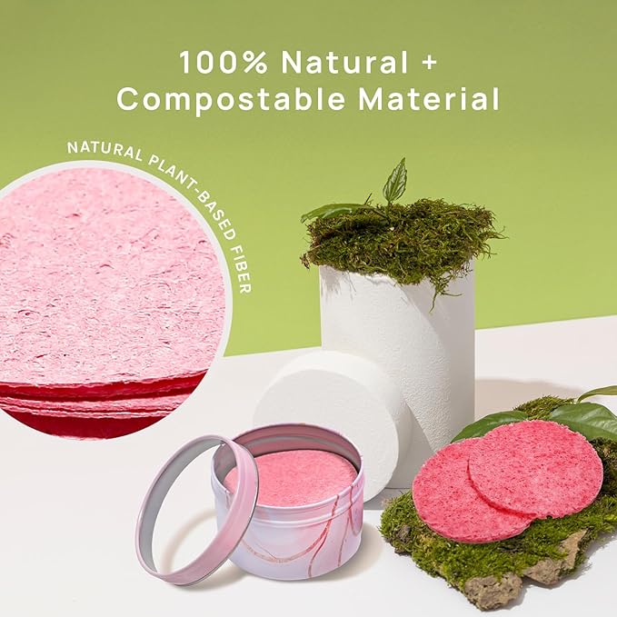 AOA Studio 100-Count Compressed Facial Sponges 100% Natural Cosmetic Spa Sponges for Facial Cleansing, Exfoliating Mask, Remove for Makeup, Dead Skin, and Dirt (100 counts, Pink)