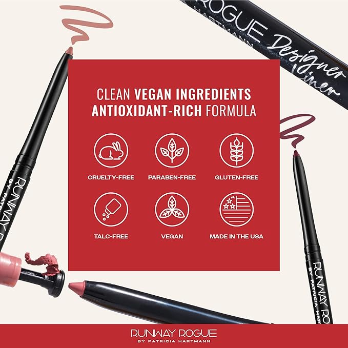 Runway Rogue Designer Liner Lip Pencil, Matte Muted Raspberry Lip Liner Pencil and Lip Liner Sharpener, ‘Open Call’