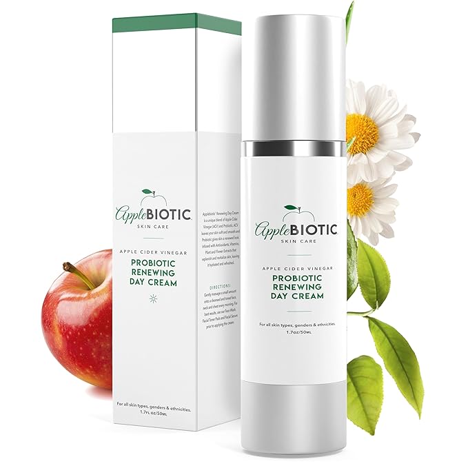 AppleBiotic Hydrating Face Cream-For Dry, Oily, Sensitive Skin, Fast Absorbing, Naturally-Derived with Green Tea, Chamomile, Aloe, Fragrance Free, 1.7 OZ