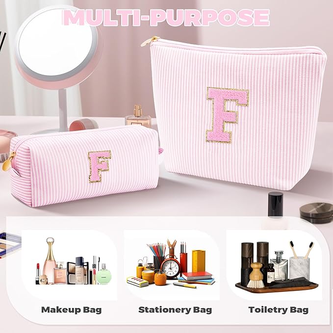 Personalized Makeup Bag for Women Girls - Fashion Cosmetic Bag Trendy Travel Toiletry Bag with Initials Letter - Teen Gifts - Pink,F