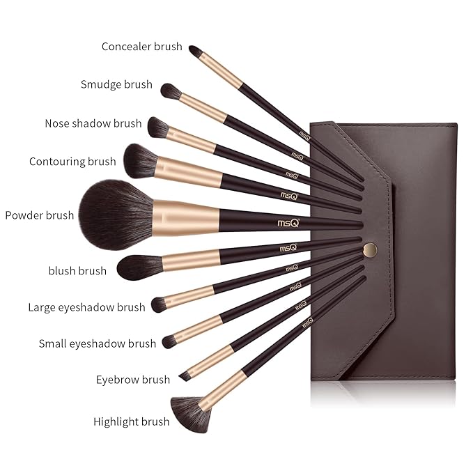 MSQ Make Up Brushes 10Pcs Makeup Brush Set Foundation Brush Blending Brush (Brown)