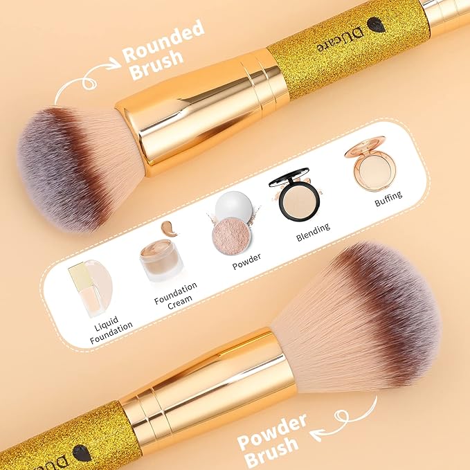 DUcare Foundation Powder Brush Double Ended Blush Makeup Brushes, Duo Bronzer Blush ideal for cream or powder