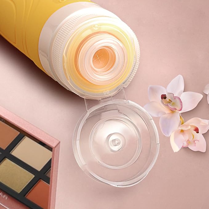 GLAMFIELDS TSA Approved Travel Bottles for Toiletries, 3oz Size Leak Proof Silicone Containers for Shampoo, Conditioner,Easy to Squeeze and Portable, Essentials for Traveling (4 Pack) Yellow