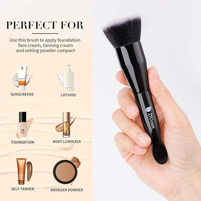 DUcare Foundation Brushes Flat Top Dual-Ended Kabuki Brush for Liquid, Cream and Powder Face Makeup With Handle