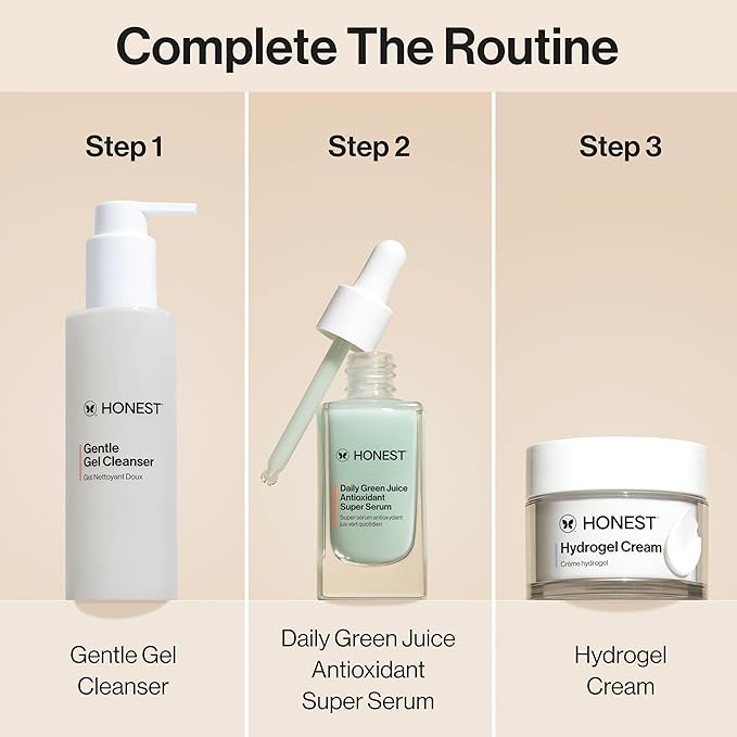 Honest Beauty Daily Green Juice Antioxidant Super Serum | Improves Skin Tone + Texture | Gentle for Sensitive Skin, Fragrance Free, Vegan | 1 fl oz