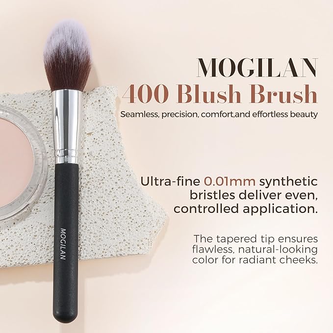 Blush Brush for Cheeks Fluffy Tapered Makeup Brush for Mineral Setting Powder Bronzer Buffing Applicator Large Face Make Up Tool Black