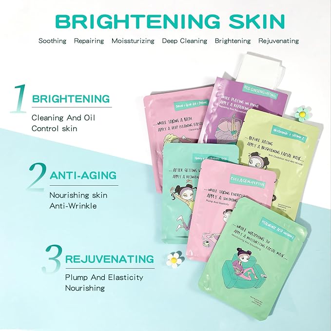 Face Masks Skincare Set for Girl,Moisturizing Collagen Facial Masks for Women Home Spa,Hyaluronic Acid Face Mask for All Skin Types,Day Night Facial Mask Hydrating,Deep Cleaning,Oil Contral(18Pack)