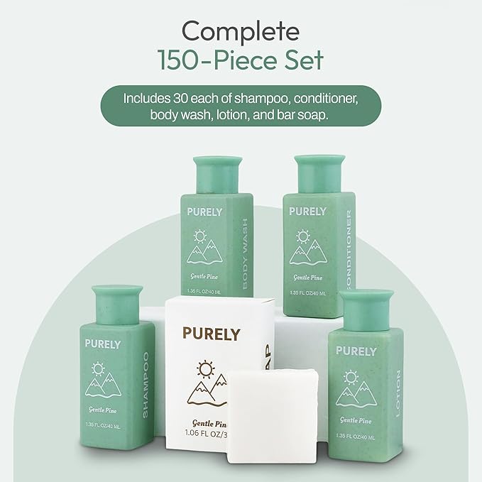 150 piece set | Hotel Soaps and Toiletries Bulk set | Airbnb Essentials for Hosts | Mini Travel Size Shampoo and Conditioner Sets | Bulk Travel Size Toiletries | Homeless Supplies Bulk Amenities