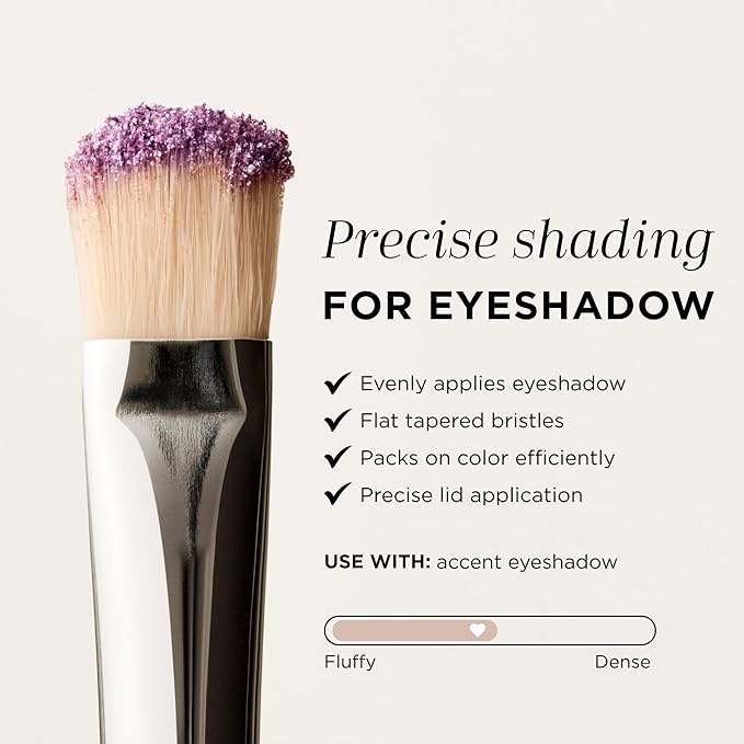 HALEYS Lid Eyeshadow Brush, Medium Flat Tapered Brush, Easy Blending and Shading for Building Eyeshadow Color, High-end Synthetic Bristles, Multi-tasking, for Cream and Powder Makeup, Vegan + CF