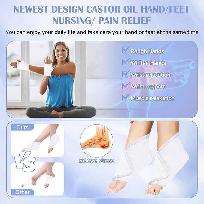 Castor Oil Wrap, 9 Pcs Organic Castor Oil Packs Kit for Entire Body Neck Shoulder Waist Back Hand Knee Leg and Feet, Reusable Pads Kit for Hot/Cold Castor Oil Compress for Woman/Man【White】