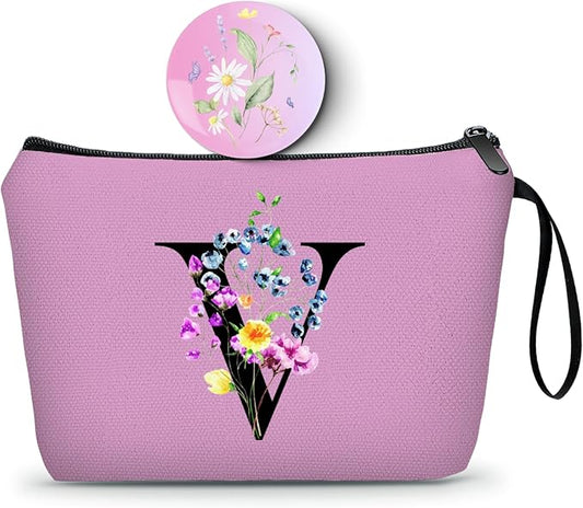 SEAMOON Maid of Honor Friendship Birthday Gifts for Women Her Aunt Sister Bridesmaid Coworkers Bride Personalized Makeup Cosmetic bag with Mirror Mothers Day Christmas Graduation V