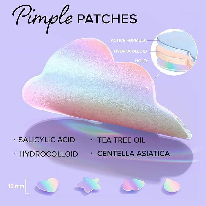 MAREE Star Pimple Patches for Face - Hydrocolloid Acne Patches w/Salicylic Acid, Tea Tree Oil & Centella - Cute Pimple Patches Stars - Teens Zit Patches Stickers - Parches Para Acne - 72 Blemish Dots